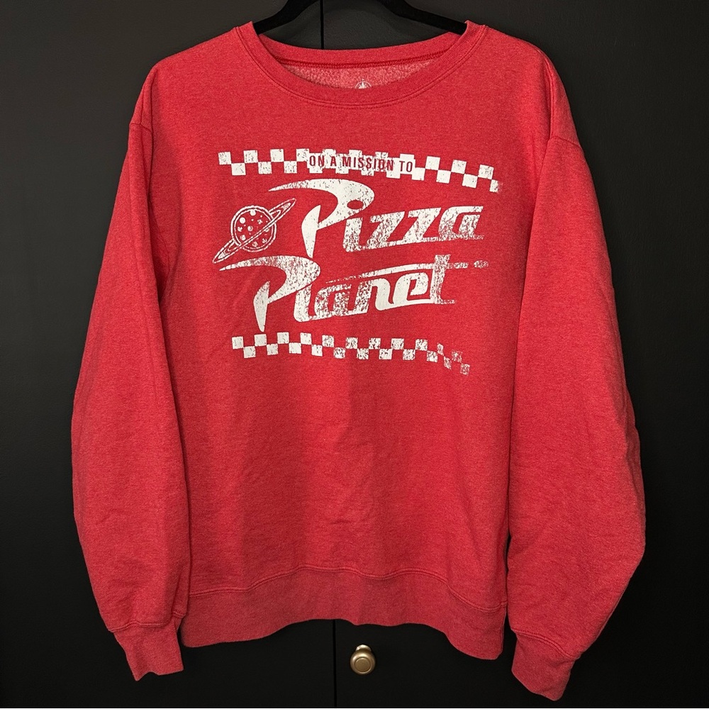 Disney Original Pizza Planet Red Crewneck Sweater